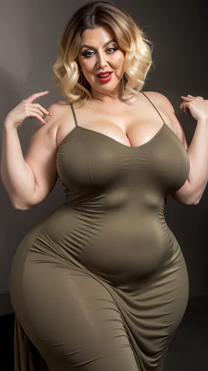 Armenian, gilf, (Close-up:1), portrait photo a mature chubby gilf, fat bosom, fat round face, double chin, 70 years old Woman, big eyes, green eyes, layered haircut, chubby jawline, pokies, seductive smile, lips parted, (mouth open:1.3), teeth showing, big lips, looking at viewer, (solid blank dark background:1.3), eye level shoot, film grain, style by Flora Borsi, OverallDetail, spaghetti strap maxi dress, fupa, cameltoe, (areola slip), wide, hips, <lora:hips-10:.8>