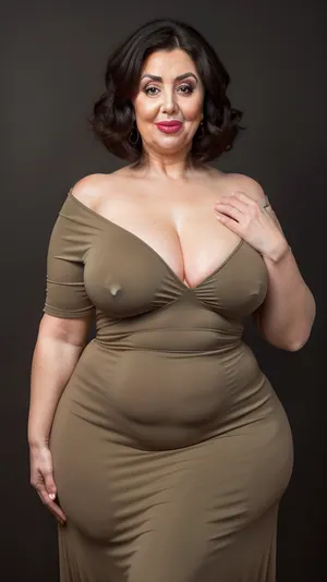 Armenian, obese, gilf, (Close-up:1), portrait photo a mature chubby gilf, fat bosom, fat round face, double chin, 70 years old Woman, big eyes, green eyes, layered haircut, chubby jawline, pokies, seductive smile, lips parted, (mouth open:1.3), teeth showing, big lips, looking at viewer, (solid blank dark background:1.3), eye level shoot, film grain, style by Flora Borsi, OverallDetail, spaghetti strap maxi dress, fupa, cameltoe, (areola slip), wide, hips, tt_saggy, tt_flat, <lora:hips-10:.8>, <lora:tt_saggy:.3>