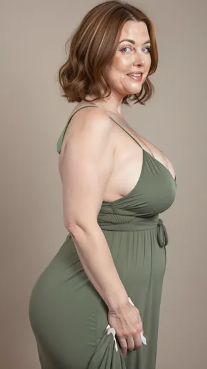 3/4 side view, chestnut hair, obese, gilf, (Close-up:1), portrait photo a mature chubby gilf, fat bosom, fat round face, double chin, 70 years old Woman, big eyes, green eyes, layered haircut, chubby jawline, pokies, seductive smile, lips parted, (mouth open:1.3), teeth showing, big lips, looking at viewer, (solid blank background:1.3), eye level shoot, film grain, style by Flora Borsi, OverallDetail, spaghetti strap maxi dress, fupa, cameltoe, (areola slip), wide, hips, tt_saggy, tt_flat, plump, fat, <lora:hips-10:.5>, <lora:tt_saggy:.4>, <lora:plump_control_v1.0:1.1>, big butt
