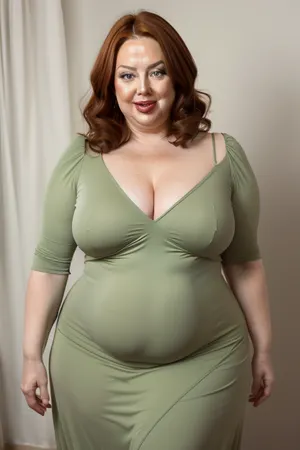 chestnut hair, obese, gilf, (Close-up:1), portrait photo a mature chubby gilf, fat bosom, fat round face, double chin, 70 years old Woman, big eyes, green eyes, layered haircut, chubby jawline, pokies, seductive smile, lips parted, (mouth open:1.3), teeth showing, big lips, looking at viewer, (solid blank background:1.3), eye level shoot, film grain, style by Flora Borsi, OverallDetail, spaghetti strap maxi dress, fupa, cameltoe, (areola slip), wide, hips, tt_saggy, tt_flat, plump, fat, huge butt, <lora:hips-10:.6>, <lora:tt_saggy:.4>, <lora:plump_control_v1.0:1.1>