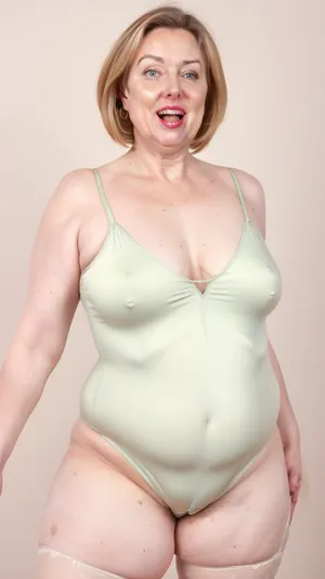 Obese, gilf, (Close-up:1), portrait photo a mature chubby gilf, fat round face, double chin, 70 years old Woman, big eyes, green eyes, chestnut layered haircut, chubby jawline, pokies, seductive smile, lips parted, (mouth open:1.3), teeth showing, big lips, looking at viewer, (solid blank background:1.3), eye level shoot, film grain, style by Flora Borsi, OverallDetail, satin sleeveless spaghetti strap minidress, fupa, (cameltoe), (areola slip), wide, hips, tt_saggy, tt_flat, plump, fat, saggy, sagging, droopy, leotard, sleeveless, haigure, pose, open, hands, standing, spread, legs, xtrhairy, hairy, eye contact, <lora:hips-10:.5>, <lora:tt_saggy:.5>, <lora:plump_control_v1.0:1.1>, <lora:haigure_pose_v2:.5>, <lora:xtrhairy:.8>