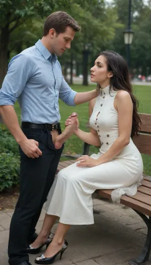 sitting on bench of a public park, party people on background, cinematic photo zPDXL3, masterpiece, best quality, highres, realistic, 8k, very detailed, real, hyper realistic, high detailed texture, extremely detailed skin, score_9, score_8_up, score_7_up, score_6_up, score_5_up, handjob, 1woman, 1boy, hetero, femdom, woman milking male cock, side view, BREAK.
woman, 35 years old, tall, (sitting on bench:1.5), sexy female, black hair, streaked hair, long hair, (wear white dress with buttons and large black belt:1.5), one breast visible, thin fit, toned muscles, wide hips, long sexy slender legs, high cheekbones, oval face, big blue eyes, curvy, high heels, thigh highs, BREAK.
boy, (sitting on bench:1.6), 18 years old, (clothed:1.8), (pulled down pants:1.6), milking handjob, thick veiny penis, curved penis, erection, wear casual dark suit, pulled down pants, moaning, volumetric lighting, cinematic, depth of field, vibrant, shadows, low light, godrays, Extremely High heels, lora, skin tone slider_last, 7>, 35mm photograph, film, bokeh, professional, 4k, highly detailed