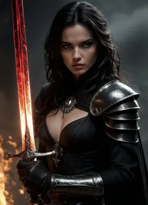 She is a striking and formidable presence, a woman forged by battle, bound by pacts, and driven by vengeance. At 40 years old, she carries the air of someone who has stared down both mortal threats and unknowable powers. Her steely grey eyes are sharp and unreadable, set into a face of fair skin weathered by war and lit by quiet intensity. Her black hair is swept back with disciplined care lending a dignified edge to her otherwise grim demeanor.

Her form is clad in dark half-plate armor, functional yet marked with faint, arcane etchings that seem to shift subtly in the light. Slung across her back is a large shield emblazoned with a phoenix, a symbol of burning judgment, resurrection, and undying purpose.

At her hip rests Dragonclaw, a masterfully forged silvered rapier. Its blade gleams with moonlit sharpness, able to pierce both flesh and the unnatural. The hilt is fashioned like a dragon’s talon clenching a garnet that pulses faintly with eldritch energy — a perfect synthesis of elegance, danger, and arcane force.

Once a duelist of the College of Swords, she fought with style, precision, and a flair that masked deeper wounds. But performance gave way to desperation when she sought out forbidden power — and found her.

Her warlock patron is a dark, mysterious lady known only in shadows and fragments. She speaks in riddles, in lullabies turned unsettling, her voice like silk over razors. Her presence is cloaked in moonless night, veiled in illusions and dreams. She never shows her true face — only silhouettes, shifting masks, or reflections in still water. Whether out of mercy, pride, or a deeper game, she does not know. But her unseen eyes are always on her. Her gifts are potent — fire that does not burn, whispers that carry through silence, and truths that twist like blades.

Years later, when betrayal seared what remained of her idealism, she took the Oath of Vengeance. She no longer believes in mercy for the wicked, only the pursuit of justice, unflinching and absolute. Now, every strike of her blade carries not just skill, but wrath, hers, the divine’s, and perhaps her patrons.

She is not a hero, nor a villain. She is a reckoning. A blade guided by shadowed hands, a woman driven by purpose and haunted by beauty she will never see unveiled. Where she walks, silver flashes, fire flickers, and justice, one way or another, is done.

realistic detailed face, realistic detailed hair, realistic detailed body, realistic detailed skin, random view angle, random pose, detailxl, hkstyle, <lora:dark:1>, <lora:add-detail-xl:1.5>, <lora:style_lora_realis:.5>, <lora:hkstyleV5:.8>