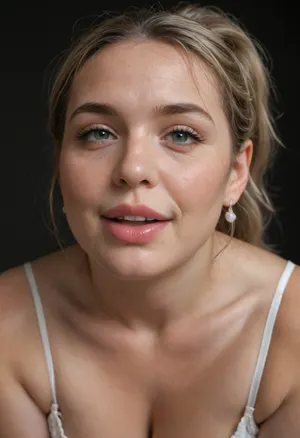 chestnut hair, ponytail, Obese, (gilf), wrinkles, portrait photo a mature chubby gilf, fat round face, double chin, 50 years old Woman, big eyes, green eyes, layered haircut, chubby jawline, pokies, seductive smile, lips parted, (mouth open:1.3), teeth showing, big lips, looking at viewer, (solid blank dark background:1.3), eye level shoot, film grain, style by Flora Borsi, OverallDetail, white satin sleeveless spaghetti strap minidress, fupa, wide, hips, saggy, sagging, droopy, cleavage, eye contact, cellulite, downblouse, nipslip, <lora:RealDownblouseXL2:.8>, sucking, cock, <lora:cockteaseLoRASDXL:.8>