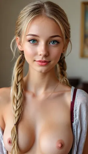 ((Close-up girl)), (((very skinny))), upper body, (((very petite young girl))), (((small snub nose))), (big eyes), super realistic photography, perfect lighting, (best shadow), 8K, UHD, clear image, (best lighting), highest quality, super detailed images, fine details, high resolution, 8k wallpaper, masterpiece, wide angle, (((naked))), super detailed photography, (((very cute face))), very petite, very young, seductive Russian girl, (((18 years old))), ((smirk)), (((very long blonde hair messy thin pigtails))), (((shiny skin))), very young girl, long hair, (((blush))), (lipstick), microchest, garter belt, (((Long nipples))), (((standing))), (((Flashing Tits))), ashlynn_spektre_xl, <lora:MJ52:.7>, <lora:Realism_Lora_By_Stable_yogi_SDXL8.1:.4>, <lora:attractive_notrigger:.5>, <lora:()Ashlynn Spektre XL:.8>