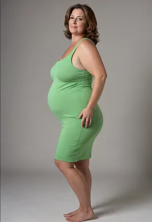 3/4 side view, Full body shot, 50 year old woman, green eyes, tight thin dress, obese, chubby, plump, wide hips, curvy, small floppy breasts, sagging breasts, deflated breasts, tan lines, brown hair, upturned nose, SaggySlimXL, <lora:updated_saggy_slim:1>, <lora:clothed_small:.5>