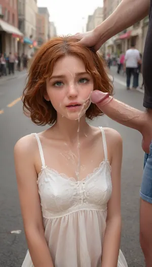 (((20 years old curly redhead))), woman, on public road, very much cum, on, face, excessive dripping cum, cum, in, eye, Penis with very very much cum squirting, cum in eye, spitbubbles, littlebubbles, spitstring, <lora:JustCum:.5>, <lora:cum_in_eye_deepmind:.5>, <lora:Spitbubbles:.5>, bystanders watching