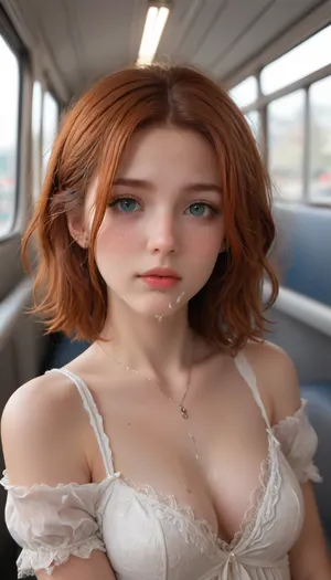 (((20 years old redhead))), woman, in public bus, cum, on, face, <lora:JustCum:.8>, <lora:cum_in_eye_deepmind:.8>