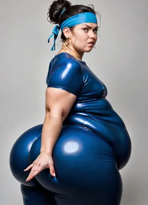 ultra realistic, side view, extremely obese 40 year old woman, bouncing butt, big obese fat plump woman, super plump, flat chest, headband, wearing a supertight spandex jumpsuit, obesity, wide waist, wide hips, fat belly, thick thighs, thicks top body, (oversized rounded butt), straight ponytail hairstyle, black hair, messy hairbun, good hands, perfect fingers, (((oversized hips))), (big round butt), (super rounded butt:1.5), gigantic curvy butt, ohwx25, girl, angry, calm, <lora:angry:1.5>