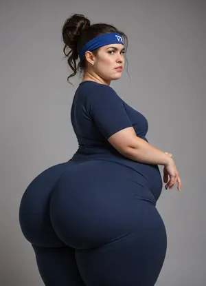 ultra realistic, side view, extremely obese 40 year old woman, bouncing butt, big obese fat plump woman, super plump, flat chest, headband, wearing a supertight spandex jumpsuit, obesity, wide waist, wide hips, fat belly, thick thighs, thicks top body, (oversized rounded butt), straight ponytail hairstyle, black hair, messy hairbun, good hands, perfect fingers, (enormous obese round butt), (super rounded butt:1.5), gigantic curvy butt, ohwx25, girl, angry, calm, <lora:angry:1.6>
