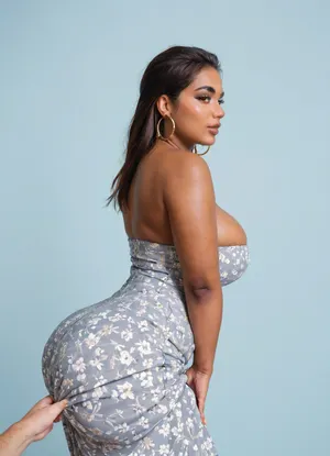 Voyuer photo In a modern minimalistic house, she’s looking away averted gaze, Bbw dusky indian, sexy sophisticated mature aunty, big hoop earings, colorful eye shadow, sexy makeup, light brown hazel eyes, (dark brown skin:1), (very big dark areolas), long black luscious hair, high detail clothes, beautiful pattern strapless boho sun dress, dress is pulled halfway up her ass, ((dress straps are down:1)), side view, her back is to us she's facing away, closeup, long lens, she’s leaning forward bending, big boobs hang down, smooshed together, (deep cleavage:1), busty round bosom, Tashruva, revealing, silver, gold, white, red, hair-tucking, hair, tucking, hand, up, adjusting-one-hand, in, own, adjusting-two-hands, adjusting, arms, hands, adjusting-from-behind, tying, from, behind, <lora:milkers_v2:.8>, <lora:Tashruva-10:.9>, <lora:clothed_small:.8>, back, <lora:191464_training_data:.8>, prvc, girl, pov, penis, <lora:prvc:.8>