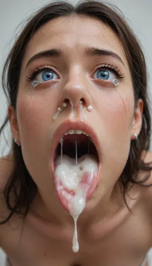 18yo busty asian girl is mastrubing, (tears in eyes:1.8), (running makeup), (cum drips from nose:1.8), (cum drips from mouth:1.8), anal plug fit body big tits