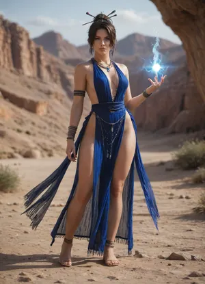 Sexy lulu from final fantasy x, sexy provocant clothes, dynamic pose, full body, spell a ice sharp magic, in volcanic desert, respect prompt, <lora:add-detail-xl:.8>