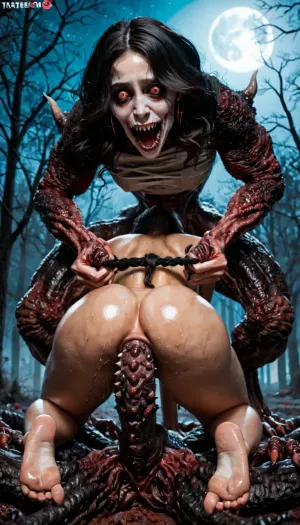 barbed penis, thick creature monster cock, giant hellhound fucking latina, (horror hell monster:1.3), hard anal sex, full body, horror, creature fucking pussy, night, moon light, oiled skin, sweaty, dripping in sweat, ass in air, (monster pulling womans hair:1.2), doggystyle sex, side veiw from the front