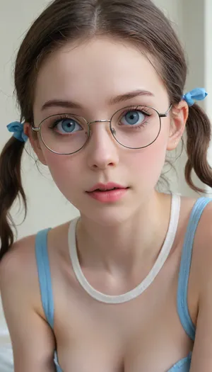 (((The whole body is visible))), nude, (photo taken in class), (((round thin-rimmed glasses))), (((narrow low face))), young face, Super realistic, perfect lighting, (best shadow), 8K, UHD, clear image, (best lighting), highest quality, ultra-detailed images, fine details, high resolution, 8k, (skinny waist), (skinny), Euro-American, (18 years old), bright blue eyes, dark brown hair, pigtails, very detailed face, blush, white skin, tt_flat, BJ_Oxygen, krnpp, <lora:reallora1:.5>, <lora:Oxygen girl_SDXL1.0:.5>, <lora:karina_sdxl_v10:.5>, anal balls, close-up pussy, shaved pussy, doggy style