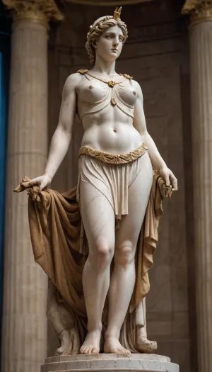 Ultrarealistic Photography, high-resolution, photorealistic image, full front view, impressive greek polychromic marble statue of athena