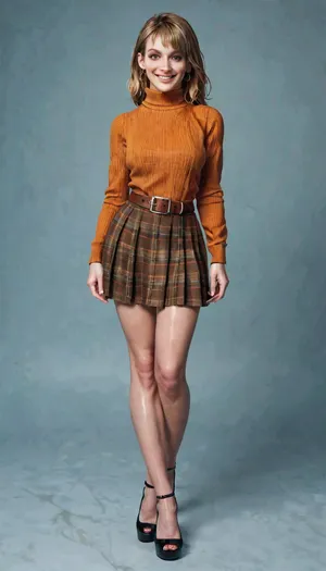 Ashley Grahan from Resident Evil, Ashley Graham, (Resident Evil), sweet smile beautiful face, long hair, (Resident Evil 4 complete body clothing), skirt, fair smooth skin, perfect face, full body view