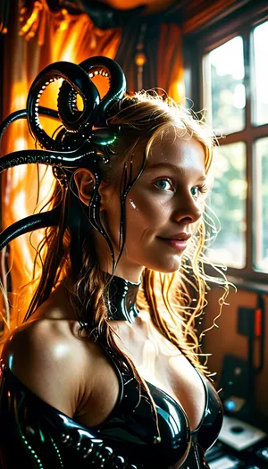 (dark theme), vibrant colors, high contrast, perfect composition, cinematic lighting, taken by professional photographer, award winning photo, warm ambient, dramatic, rays of the sun, blissful, radiant, divine presence, unforgettable, impressive, Three-dimensional, dim volumetric, full body view, epic, gorgeous, film grain, flirting, seductive, horny, submissive, 18yo, smile, (fit), skinny, insanely gorgeous, long stright hair, (german ginger girl), (Hypnosis, mind control), (mind controlling latex slug inspired by Giger, mind control tentacle slug infecting a cute student's brain through her ears, tentacles caressing her body, tentacle infested 2020 student dorm room, she is being corrupted into an entranced mind controlled obedient drone, blank white eyes, corrupting sentient black goo, nerdy 20 year old student in her messy dorm room, pod person infiltration:1.2), (full body view:1.3), naughty look, pov, disgraced, (blush), uberfit, muscular, athletic, DonM3v1lM4dn355XL, <lora:MJ52:.5>, <lora:uberfit_lora_sdxl:1.3>, <lora:M05_Intensify:.6>, <lora:PAseer-SDXL-AcceleratorLighting:.5>, <lora:DonM3v1lM4dn355XL-v1.1-000012:.3>