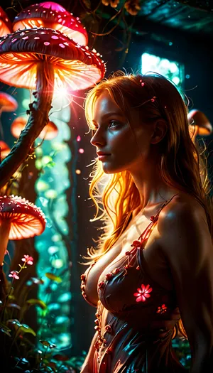 (dark theme), vibrant colors, high contrast, perfect composition, cinematic lighting, taken by professional photographer, award winning photo, warm ambient, dramatic, rays of the sun, blissful, radiant, divine presence, unforgettable, impressive, Three-dimensional, dim volumetric, full body view, epic, gorgeous, film grain, flirting, seductive, horny, submissive, 18yo, smile, (fit), skinny, insanely gorgeous, long stright hair, (german ginger girl), (humanoid mushroom, large breast, volumetric shadows, mushroom dress, infected with mushroom spores, mushroom growing on head, pink eyes, brain dead, controlled by mushroom, mindcontrol, dynamic shadows, seductive pose, no arms, (armless:1.2), upper body, pink glowing, neon:1.2), masterpiece, best quality, highly detailed, sharp focus, dynamic lighting, large breasts, naughty look, pov, full body, disgraced, (blush), uberfit, muscular, athletic, drkfntasy, <lora:MJ52:.6>, <lora:uberfit_lora_sdxl:1.3>, <lora:M05_Intensify:.8>, <lora:PAseer-SDXL-AcceleratorLighting:.5>, <lora:darkfantasystyle:.7>