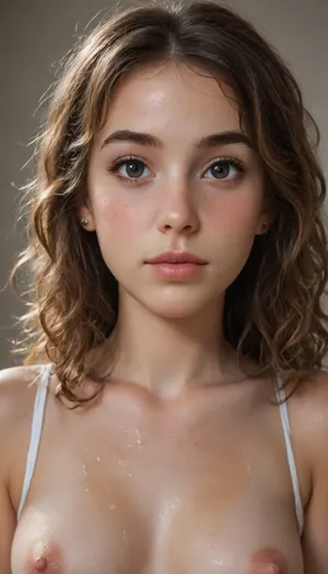 35 year old Italian woman showing her beautiful face, beautiful innocent face, very skinny, very very petite, (teenager:1.9), black wavy wet hair, messy hair, shoulder length hair, realistic face, intricately detailed face, dark brown shiny eyes, plump lips, bites on lips, big eyes, big eyebrows, wet top nipples, zoom on face, focus face, shiny eyes, squint, sweaty face, see nipples, Beads of sweat, <lora:926087_training_data:.8>