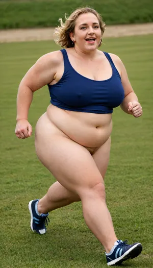 masterpiece, best quality, very happy and funny. Bouncing and running.A fat, obese overweight mature 55 years old blonde woman standing In the thick grass. Her huge, round body is visible from the thick grass. Full body photoshoot. Side dynamic angle, ellker, <lora:BustyWomen-v3:.8>, <lora:ella-kernkamp:.8>