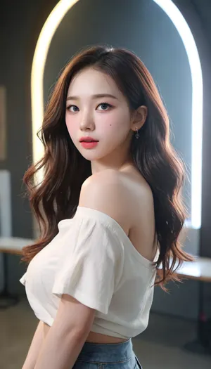 High detail RAW color photo professional, (realistic, photo realism:1.37), (highest quality), (best shadow), (best illustration), ultra high resolution, highly detailed unified 8K wallpapers, physics-based rendering, cinematic lighting full body view, yujimin, krnpp, <lora:yujimin_v10:1.2>, <lora:karina_sdxl_v10:.7>