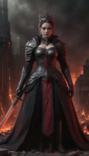 Skvěle! Pokračujeme tedy s 2/2 — druhou scénou v trilogii "Throne of Forgotten Queens".


---

⚔️ 2.2 – "Ash Rebellion"

Styl, Dark fantasy, gotický pád impéria
Barevná kompozice, Černobílý svět, rudé záblesky mečů a ohně v dálce
Téma, Povstání zapomenutých královen


---

🎨 Prompt, (EN), A battle-scarred landscape of crumbled thrones and burnt banners. In the foreground, several ghostly queen figures stand defiant, their bodies rendered in black and white, dressed in torn ceremonial armor and ritual robes. Their postures are strong and noble, though the pain of past betrayal lingers in their gaze.

In the distance, a once-sacred citadel burns, casting a crimson glow on the horizon. From the smoke, rebellious figures emerge — some cloaked in ash, others wielding shattered crowns as weapons. A single red-bladed sword glows in the hand of one queen, breaking the grayscale with violent contrast.


---

🔑 Key Elements, Post-apocalyptic battlefield with gothic ruins

Multiple queens, each with distinct silhouette, but united by cause

World in grayscale, with blood-red light from fire and weapons

Atmosphere, heavy smoke, ash falling from the sky, silence before charge

Focus on sisterhood of fallen rulers reclaiming their legacy



---