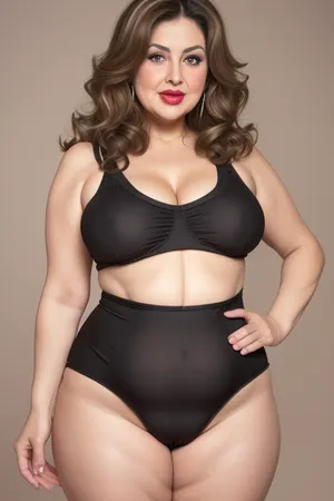 Lubica, 1gilf, Armenian, brunette hair with layered highlights, 60 years old, chubby face, fat, obese, ssbbw, plump, thick, saggy, light eyes, perfect eyes, wrinkles, lick her lips by her tongue, plump lips, lipstick, lips parted, FUPA, cameltoe, (blank black background), fat rolls, belly, sagging, high-waisted shorts, leotard, curvy, cellulite