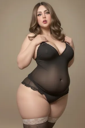 Lubica, 1gilf, Armenian, brunette hair with layered highlights, 60 years old, chubby face, fat, obese, ssbbw, plump, saggy, light green eyes, perfect eyes, tan skin tone, wrinkles, lick her lips by her tongue, plump lips, lips parted, FUPA, (blank black background), pubic hair, fat rolls, belly, sagging, 1girl, solo, skindentation, thighhighs, thighs, panties, ass, standing, wide, hips, thick, <lora:MS_Real_Skindentation_Lite:.5>