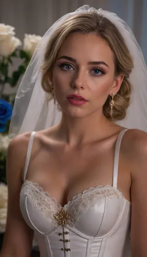 (((ukrainian, 18 yo, very cute face, depraved lady))), (((light bedroom, The bedroom is covered in roses, flower, sbeautiful wedding hairstyle, stylish, designer, fashionable, bride's hairstyle))), (There is a questioning look on his face, surprise, indignation, how is that?), (((Intelligent, European appearance, Russian cute face, potato nose, beauty, cinematic photo of one girl, mouth, Beautiful wide square ron, slightly swollen juicy lips, passionate lips, Lip contour, juicy lips, excited lips, beautiful lips))), (((Touches the neck and cheeks with the fingertips, nails on the cheek, Fingers with painted long non-sharp nails, nail polish))), (((perfect Bright blue-gray irises of the eyes, realistic eyes, big eyes, Living natural eyes, Black outline on the edge of the eyelids outlined with pencil and ink))), (((light makeup))), (blonde hair), (bobcut), (body), (bronze tan), ((white latex, White wedding dress, lace, translucent fabrics), ((leather corset, Satin Bra, Veil and light transparent crystal carona, Diamond carona)), (beads), (gold big earrings)), (((upper eyelids, shadows, well-growing abundant lush long eyelashes, glamorous lipstick, shine in the eyes))), ((evening)), (((There are a lot of transparent lumps of sperm on her breasts and tits, Bare breasts, elastic tits))), (((Ultrarealism, hyperrealism, ultra reskness, clarity photorealism, professional photography))), (((Transparent lumps of sperm, a lot of cum on chest, (Lots of roses, huge roses, flowers, blue-white roses flowers, Huge bouquets of blue-white roses in the background), 35mm photograph, film, bokeh, professional, 8k, highly detailed, bukkake, r3tro_cumshotz, dripping, thick, white, retro, cumshots, facial, breasts, stomach, covered, in, perfect, spitbubbles, littlebubbles, spitstring, woman, cum, on, face)))