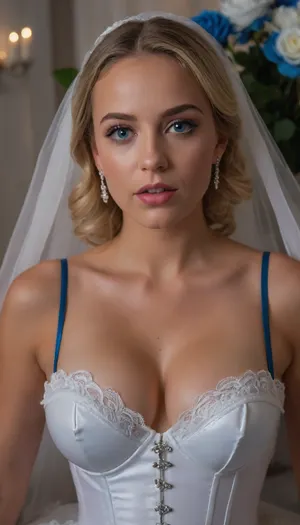 (((ukrainian, 18 yo, very cute face, depraved lady))), (((light bedroom, The bedroom is covered in roses, flower, sbeautiful wedding hairstyle, stylish, designer, fashionable, bride's hairstyle))), (There is a questioning look on his face, surprise, indignation, how is that?), (((Intelligent, European appearance, Russian cute face, potato nose, beauty, cinematic photo of one girl, mouth, Beautiful wide square ron, slightly swollen juicy lips, passionate lips, Lip contour, juicy lips, excited lips, beautiful lips))), (((Touches the neck and cheeks with the fingertips, nails on the cheek, Fingers with painted long non-sharp nails, nail polish))), (((perfect Bright blue-gray irises of the eyes, realistic eyes, big eyes, Living natural eyes, Black outline on the edge of the eyelids outlined with pencil and ink))), (((light makeup))), (blonde hair), (bobcut), (body), (bronze tan), ((white latex, White wedding dress, lace, translucent fabrics), ((leather corset, Satin Bra, Veil and light transparent crystal carona, Diamond carona)), (beads), (gold big earrings)), (((upper eyelids, shadows, well-growing abundant lush long eyelashes, glamorous lipstick, shine in the eyes))), ((evening)), (((There are a lot of transparent lumps of sperm on her breasts and tits, Bare breasts, elastic tits))), (((Ultrarealism, hyperrealism, ultra reskness, clarity photorealism, professional photography))), (((Transparent lumps of sperm, a lot of cum on chest, (Lots of roses, huge roses, flowers, blue-white roses flowers, Huge bouquets of blue-white roses in the background), 35mm photograph, film, bokeh, professional, 8k, highly detailed, bukkake, r3tro_cumshotz, dripping, thick, white, retro, cumshots, facial, breasts, stomach, covered, in, perfect, spitbubbles, littlebubbles, spitstring, woman, cum, on, face)))