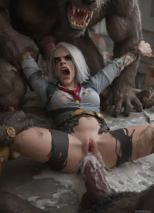 ashe from overwatch, gang rape, forced penetration, (excessive cum:1.1), exhausted, ripped clothes, (angry face:1.5), (ruined makeup:1.3), (crying:1.3), (screaming:1.5), rape, deep penetration, stretched asshole, stretched belly, werewolves, monster on monster, students and teacher watch, Arms roped behind his back werewolves body, huge horsecocks, helpless. hatefuck, ((zoo background)), all the actors in the framework, EdobWerewolf, <lora:EdobWerewolf_XL_v1.0:.8>