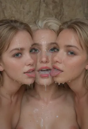 Three women, sloppy french kissing, smiling, eyes open, (Cum details), realistic cum, Prominent cum, (white cum), cum on, (Cum flows), (cum on body), cum on head, (cum on face), ((body covered with cum)), bedroom, castle, face, Face covered in cum, (A lot of cum), two men, women surrounded by cocks, bukkake, cum, (styles and tinkerbell and Anna from frozen), <lora:JustCum:1.9>, <lora:cum_in_eye_deepmind:1.9>, <lora:MS_Real_XL_Bukkake:1.9>