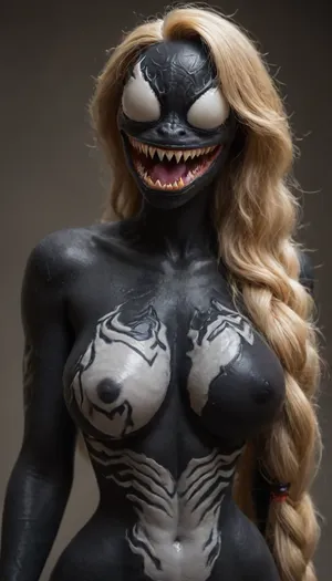 ((((Rapunzel from Tangled)))), solo, ((((((anthro venom face body:2)))))), big breasts, score_9, score_8_up, score_7_up