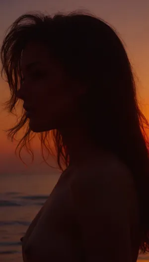 ziprealism, score_8_up, score_9, (profile, silhouette, backlighting, Chiaroscuro:1.5), (medium closeup shot, rule of thirds:1.2), (sharp focus, high saturation, high contrast), (90s esthetics, vaporwave sunset color palette:1.4), (beautiful woman, nude study, feminine seduction, confidence, poise, sexy pose), (long hair), (ocean boardwalk:1.2), <lora:add-detail-xl:.8>, igbaddie, <lora:igbaddie-XL:.2>