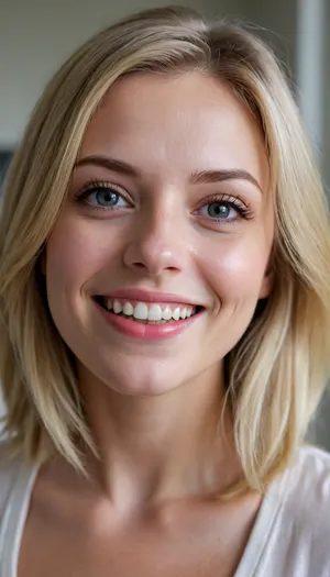 very very close up, focused on the eyes, Raw photo, 8k uhd, high quality, high definition, ultra detailed, caucasian, smile, orgasm face, smiling eyes, professional photography, photorealism, woman, low angle shot, blonde long bob hair, pale skin