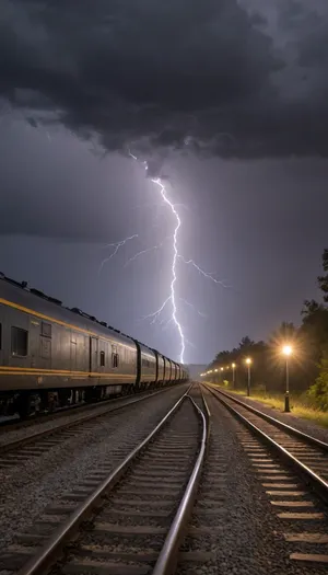 The sorting station of a freight train, the autumn grayness of a drizzling rain, the dark sky covered with black clouds, illuminated by lightning flashes in the distance, and a dim lantern barely illuminating the freight cars