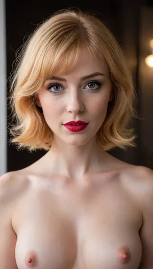ziprealism, (avant-garde fashion esthetic, lingerie model, elegant bra, stunning sensuality, perfect eyes:1.2), (shot in profile, low angle), (sense of vulnerability, intimate esthetic, soft shy smile, bashful pose:1.5), (flawless skin, pale alabaster skin, bright red lipstick), (strawberry-blonde hair, thick hair, bangs haircut, short cut hair, hair framing delicate face:1.4), minimalist composition, subtle makeup details, textured dark charcoal grey studio background, subtle vignette, (dramatic cinematic lighting), strong key light illuminating the face, shallow depth of field, bokeh background, professional color grading, RAW photo quality, striking visual contrast