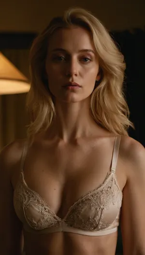 Young wife, Blond hair, pale skin, sagging breast, saggy Tits, bralette bra