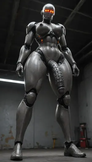 Epic image, facing camera looking down at us, low angle, close up, cyborg woman, cybernetics, robot limbs, wires, tech, cyber, cybernetic limbs, cybernetic pieces, muscle_bimbo, style, android, Robot, Skin, Android, huge boobs, huge butt, human body with robotic enhancements, human skin tone, full body view, view of whole body, standing, sci-fi, robotic arms, robotic legs, machine arms, machine legs, anal sex robot, anal sex bot, robot anal sex doll, robot helmet, robot face, noface, cyborg, sexbot, futanari, futa, huge robot cock, huge robotic futanari cock