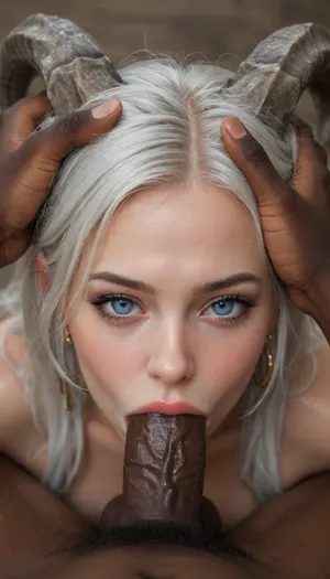 blowjob blue eyes deepthroat draenei female female grab horns holding horn horn horn grab horns mascara pov tail bbc interracial veiny penis white hair
