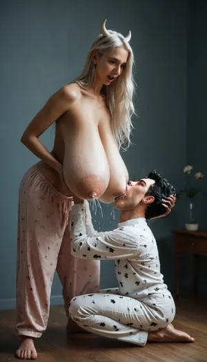 (adult man, 30yo, black hair, (jaw fully opened:1.2), mouth latched to nipple, (he is on his knees:1.15), (his head under her tits:1.1), big mouth), (breastfeeding:1.1), nursing, (men sucking woman's nipple:1.1), adult breastfeeding, adult nursing realtionships, hard nipple sucking, hyper huge areolas, milking, nipple swallow