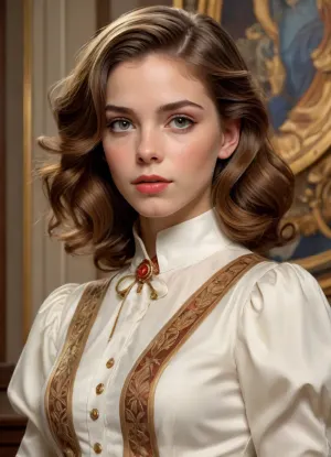 1girl, brown hair J.C., Leyendecker, Style, page, <lora:J.C. Leyendecker Style:.8>