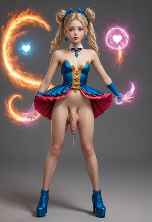 high rise body, big eyes, very long blue hair, FLACCID OVERSIEZ HUGE ANAL GAPPING, anus is stretched TO THE MAX, big black hole anus, magic power, ultra detailed, ultra 8k quality, full body view, high-heeled blue platform shoes, pretty face, perfect face, look at the viewer, green eyes, sharp eyes, blush, black eye pupils, sexy beautiful blonde futanari TRANS bimbo, futanari TRANS feminine, MAGIC enchanted candy land in background, colorful clouds in background, magician of DARK power, ultra detailled realist erected cock, reel very shy face expression, DARK heart magic power, HER COCK IS CUMming MAGIC POWER FLUIDE, large anus earlobe, skinny belly, wide hip, big ass, big boobs, big imposing chest that hangs