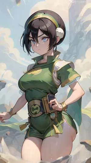 (masterpiece, best quality:1.2), lyco, (atla_tophbeifong-10:1), cowboy shot, solo, 1girl, Super thick and busty hourglass figure, toph beifong, blind, expressionless, fighting stance, short hair, hair bun, hairband, grey eyes, (little_girl), chinese clothes, <lora:atla_tophbeifong-10:.5>, <lora:TOPH-V2:.5>