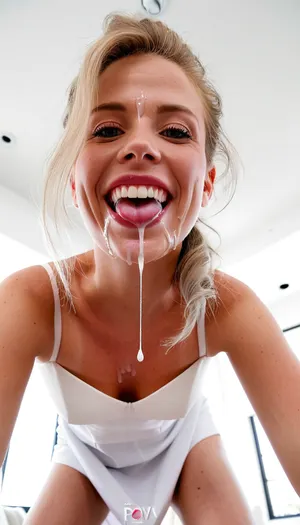 beautiful sexy slender 40 year old woman, (blonde hair), (loose hair:1.4), (short hair:.5), (wild hair:1.3), (bride:1.6), (white dress), mini dress, (satin dress:1.2), bodycon dress, fitted dress, wearing wedding dress, bridal dress, sexy fashion makeup, smudged makeup, (facial:1.2), (sperm on face:1.1), (cum on face:1.1), (mouth full of sperm:1.2), open mouth, cum dripping out from mouth, (cum feeding), leaning down, tilted forward, bent over, cum spitting, spit, spitstring, cumstring, (face closeup:1.7), (legs spreading:1.2), (under girl view:1.7), (view from below:1.6), (low angle view:1.7), bottom perspective view, c size breast, (pov cumkiss:1.5), cumkiss, (pov kissing:1.8), (pov hugs), (pov hugging:1.5), (milf:1.3), eye contact, looking at viewer, clothed, (cuckold:1.5), cuck, wife, sexwife, hotwife, slut, whore, open eyes, standing, (standing on all fours above cuckold:1.5), (below:1.5), hands reached forward, arms spreading, white hairband, white chocker, posing, solo, leaning over viewer, perfect face, beautiful face, snub-nose, big lips, big eyes, (light gray eyes:1.2), high detailed eyes, teasing, wicked, grin, (sperm flows from mouth:1.2), (ceiling in frame:1.5), (downblouse:1.3), tanned skin, (red lipstick:.4), (smile:.7), (wide jaw:.5), sadist, reaching to viewer