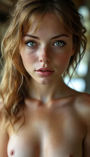 Professional scenic photo, Extremely realistic detailed, ultra realistic smart incredibly beautiful seductive face, young escort woman, super model, 18 years old, (very slim, anorexic figure), long very shapely legs, narrow waist, looks directly at the viewer, stylish long straight ginger hair, (long legs, perfect legs, sensual Seductive, big eyes, beautiful eyes), flirtatious excited expression, posing on a detailed scenic tropical island beach, ((erotic nude)), ((viewed from below:1.3)), well build gymnastic body, fitness ass, sports legs, very lots of freckles face, very lots of freckles head, very lots of freckles body, sexy, beautifull, deeply seamless tanned, thigh gaps, shaved pussy, with a perfect face, detailed face, small lips, very much blush on the checks and nose, (raised nasal tip, upturned button nose, upturned nose, delicate nose, nose), (detailed hair, light hairstyle:1.1), no makeup, horny face, very cute big smile, loving hypnotized yellow eyes, Focus on meaty realistic vagina, detailed oiled skin, vibrant colors, realistic smooth deeply tanned skin, highly detailed, entire body, ultra realistic, (white skin. smile), HDR photo, best quality, ultra-detailed, masterpiece, finely detail, highres, 8k wallpaper, photorealistic, perfect illumination, best shadow, best shot, ((engaging view)), full scene picture, bhands, perfect fingers, little hands, (5/6th body:1.5), the woman is looking with amazement at viewer, (looking up), detailxl, perfecteyes, <lora:MJ52:.7>, <lora:lora-sdxl-perfect-eyes:.5>, <lora:style_lora_realis:.7>