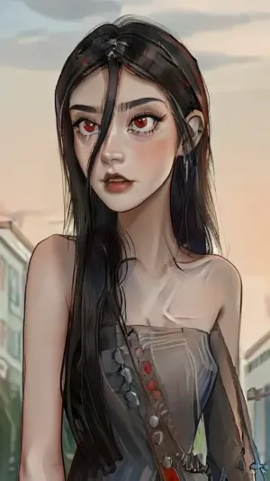 (((lif from metal family))), 21 years old, (((absolutely naked))), black hair, long hair, red pupils, lifmf, <lora:lifmfDIVIN:.8>
