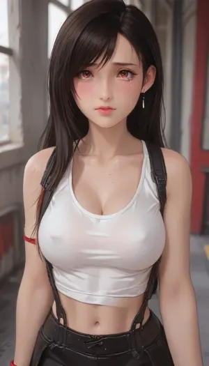 score_9, score_8_up, score_7_up, score_6_up, crying, sad expression, (Tifa Lockhart from Final Fantasy:1.4), (tight white tank top, and mini-skirt), blonde braided hair, big cleavage, big tits, style anime, inspired illustration, ratatatat74, <lora:ratatatat74-000050:.6>, <lora:outline_xl_kohaku_delta_spv5x:1.4>, <lora:cartoon_stickers_xl_v1:.5>, <lora:NEOTOKIOXL_0.2_RC:.4>, <lora:AshMilkshake_Illustrious_v1:1.5>