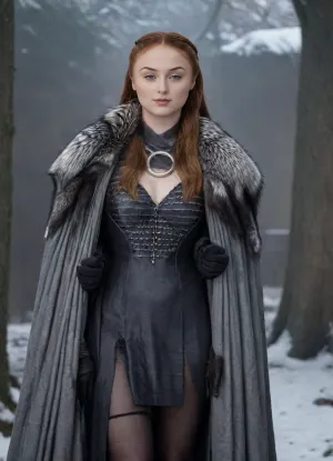 ((Beautiful Sansa Stark from game of thrones:1.4)), big sexy breasts, in a poor black cape with a hood thrown over a rich dress, (no panties:1.2), the hem of her dress is pulled up, sexy cleavage, lace filigree of bright, (the dress is raised, showing black stockings and blonde extremely hairy pussy:1.3), rich color. Super clear, highly detailed watercolor, glaze technique, plus colored alcohol ink, style of V. Vasnetsov, long braided blonde hair, sexy black long gloves, In her hand is a large Valerian steel sword, A wolfskin is draped over her shoulders, ((a large wolf stands at near her)), she stands there confidently, looks seductive, next to her stands a big snow-white wolf from games of thrones, show whole body in the picture, castle, (Realism:1.8), (Beautiful big breasts:1.2), open hairy pussy, (hairy pussy:1.3), sns, woman, she, has, red, long, hair, braded, wearing, crw, outfit, black, armor, dark, tunic, queen, of, the, north, gown, battle, Young_woman, extremely waist, perfect skin, extremely high detailed, thick bimbo lips, pink lips, blonde, blue eyes, perfect face, nude, ((her personality and behavior is feminine, flirtatious, beguiling, and slutty:1.2)), wolf, (((she is posing in a sexually explicit way, she desperately wants the viewer to fuck her:1.2))), NSFW, Hardcore, XXX, (uncensored. Perfect small curved ass), skirt lift, <lora:add-detail-xl:.9>, <lora:sansa stark SDXL - sns woman:1.3>, <lora:708827_training_data:1>
